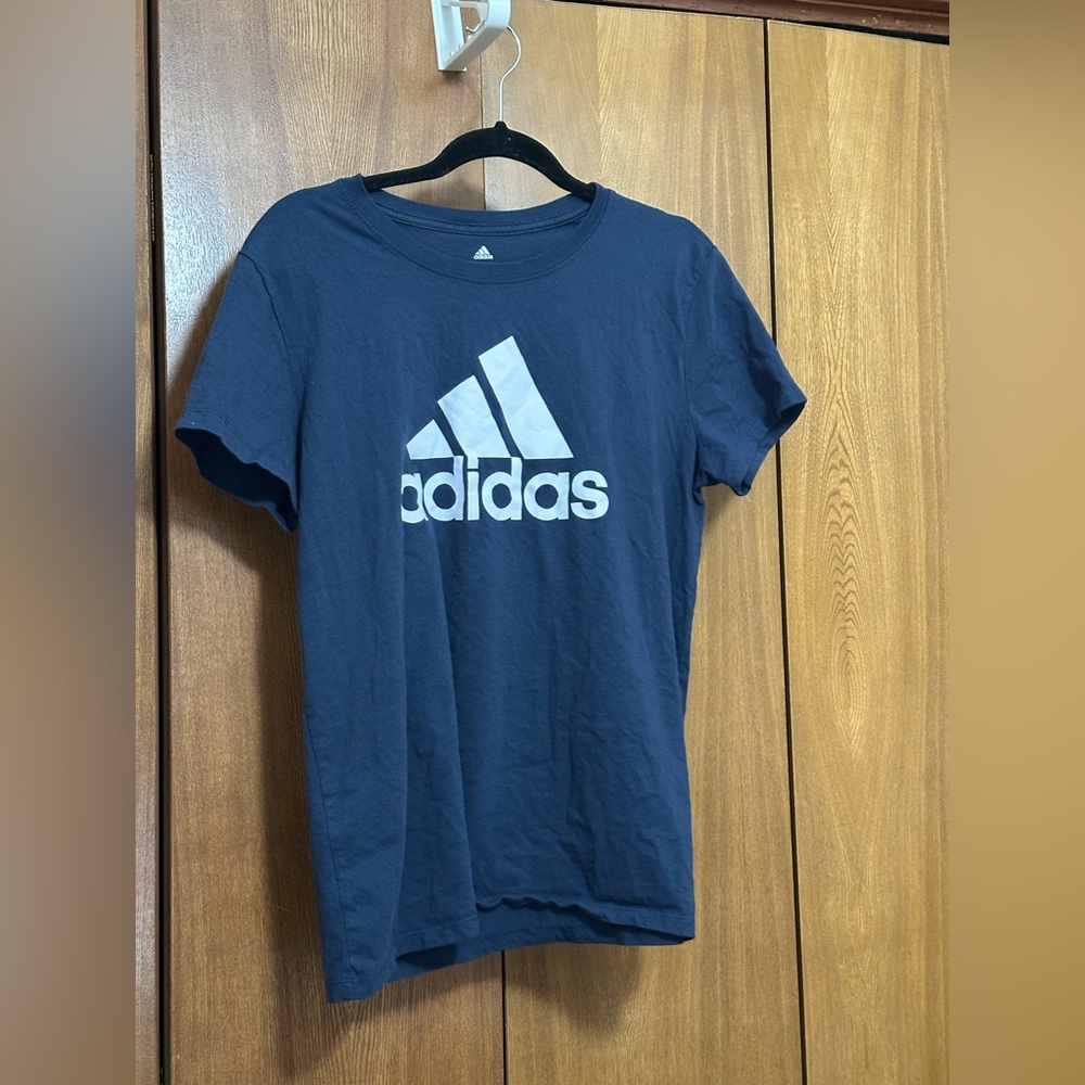 adidas Navy Short Sleeve Logo Tee with White Print